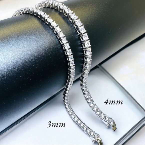 4mm” Tennis Bracelet/925 Solid Sterling Silver/Bridesmaids Wedding Jewel… - Picture 3 of 9